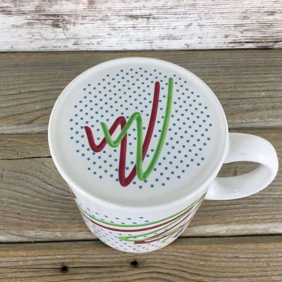 Vintage FTD Especially For You Coffee Mug with Lid Polka Dot Red Green Scribble - Picture 4 of 8